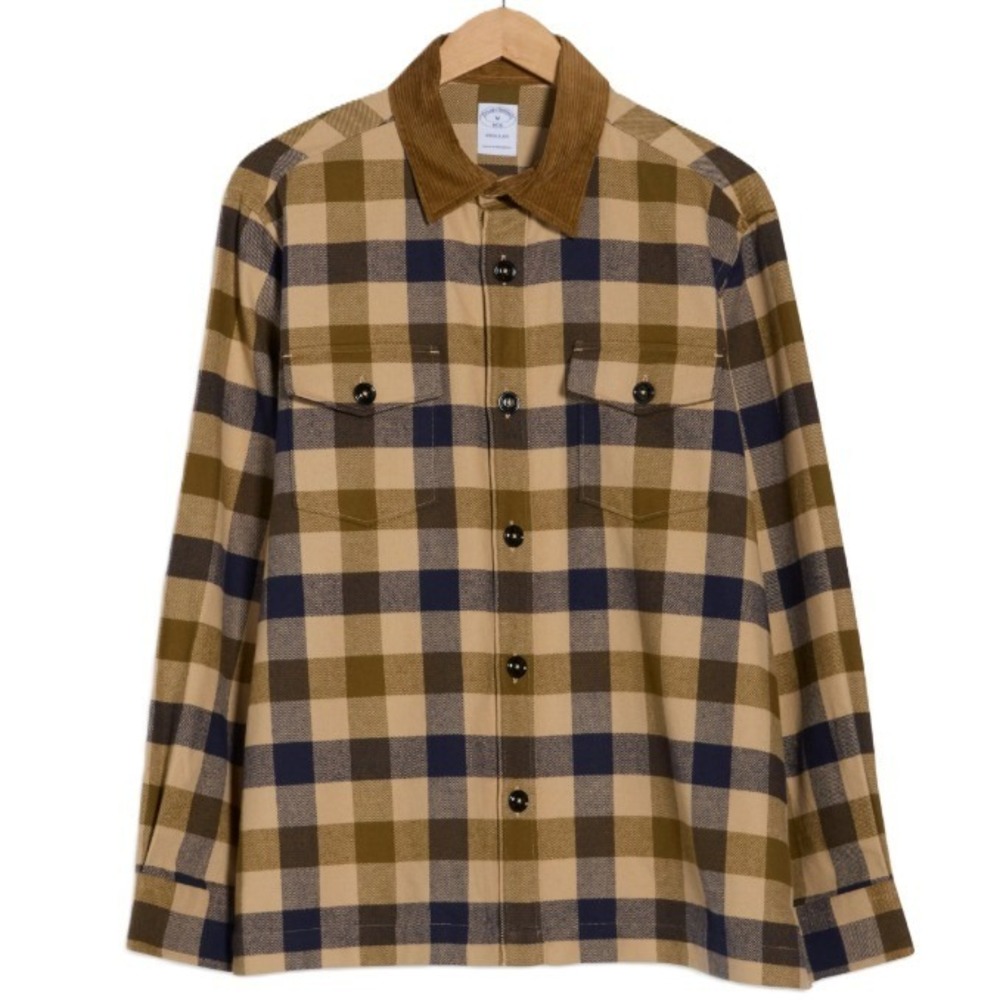 Brooks Brothers Shirt Jacket Corduroy Collar Mens XL Beige Plaid Shacket NWT